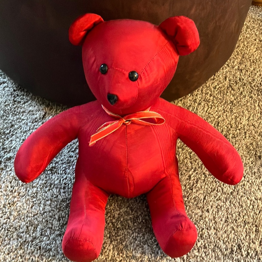 Vintage Crafty Lady Plush Red Teddy Bear 11” decorative
